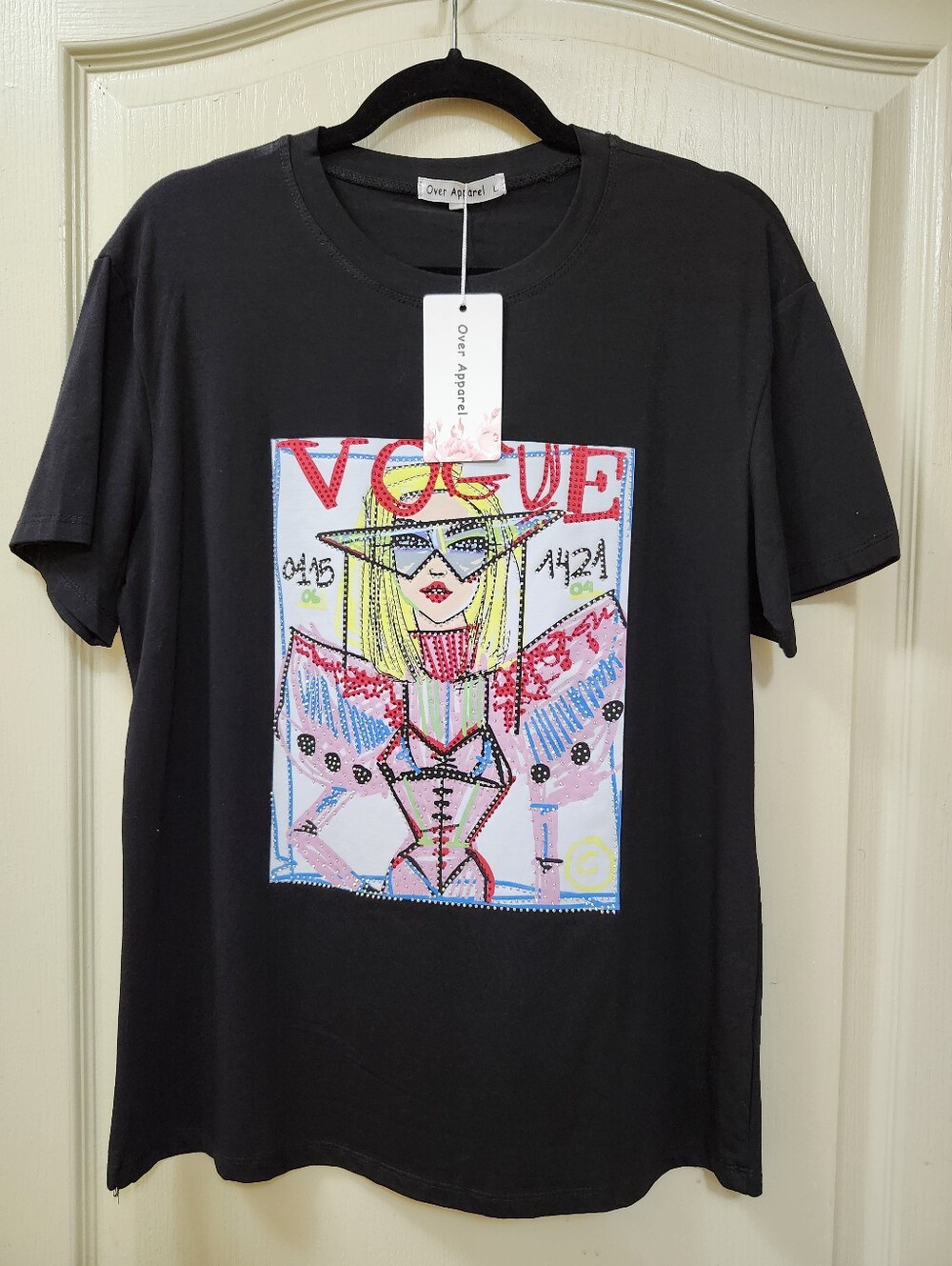 Over Apparel "Vogue" Graphic Shirt with Rhinestones